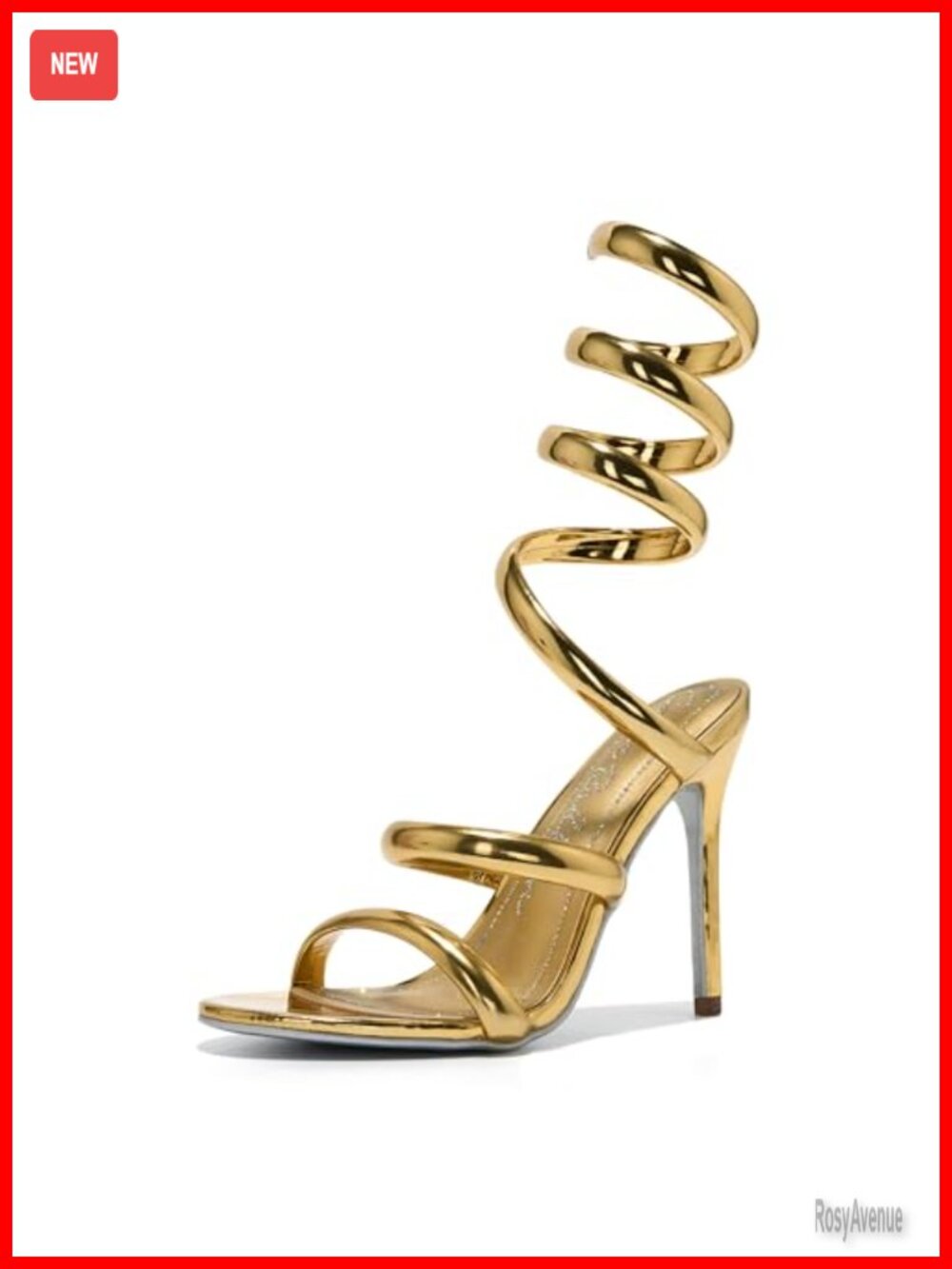 Spiral Coil Ankle Wrap Heels Patent Metallic Stiletto Sandals 4 Inch Open Round